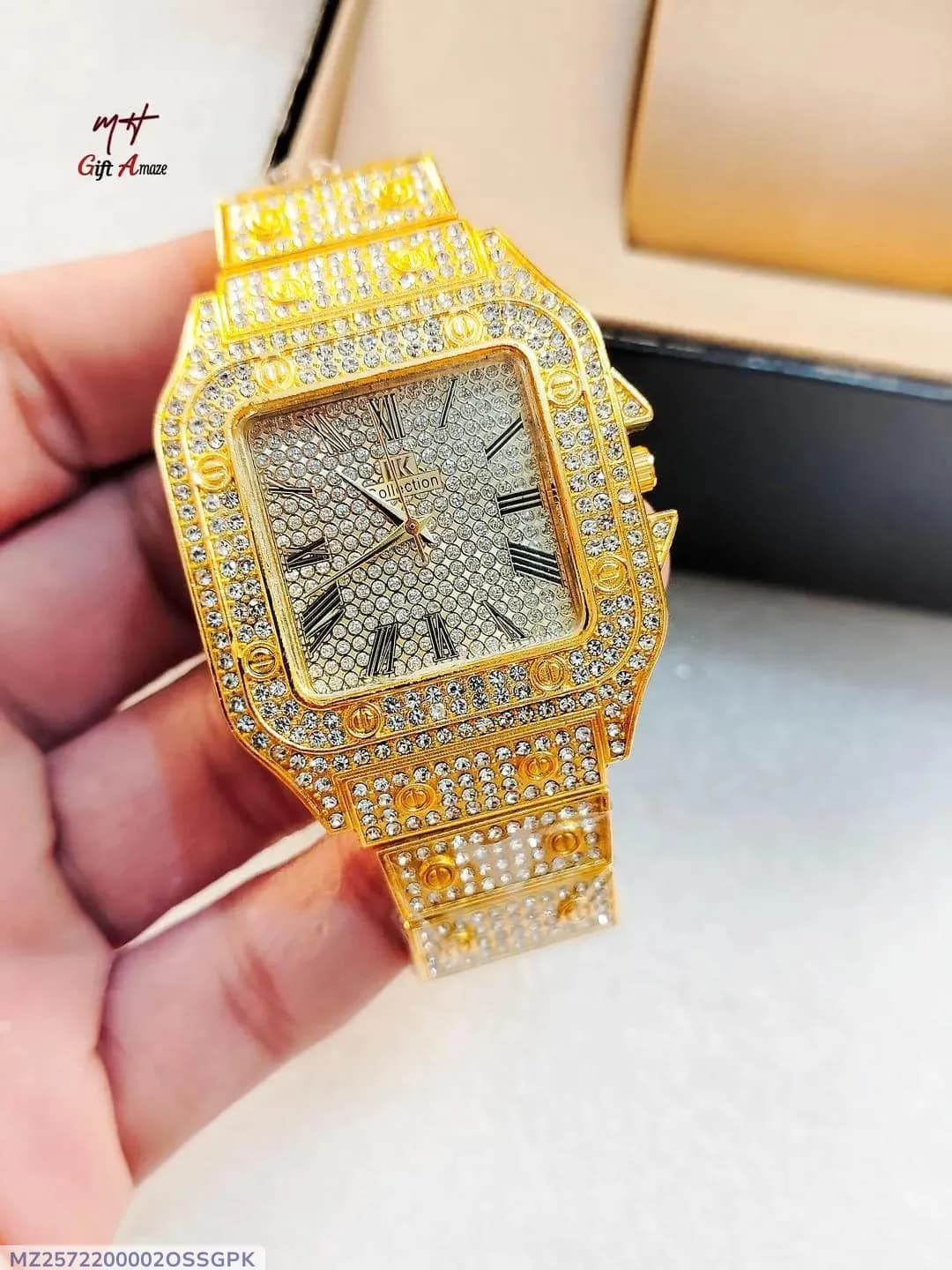 Luxury Rhinestone Gold Watch for Woman and Men's Imported Quality Watch