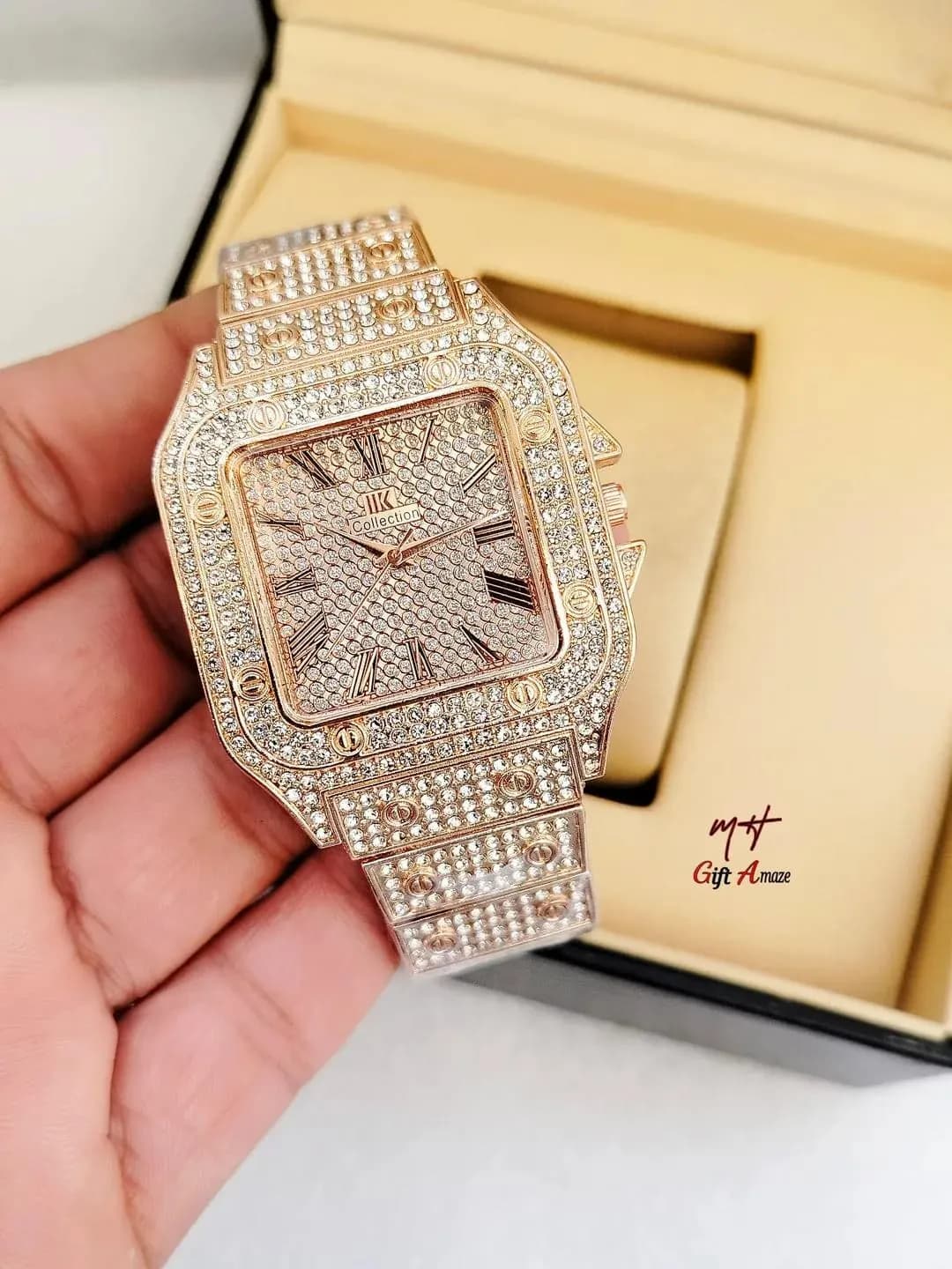 Luxury Rhinestone Gold Watch for Woman and Men's Imported Quality Watch