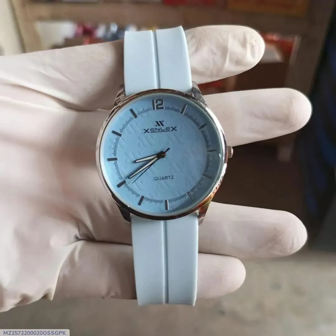 Men's Light Blue Textured Dial Watch with Silicone Strap