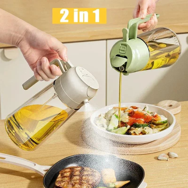 2 in 1 Oil Spray & Pour Bottle – Glass Cooking Oil Dispenser with Spray Nozzle