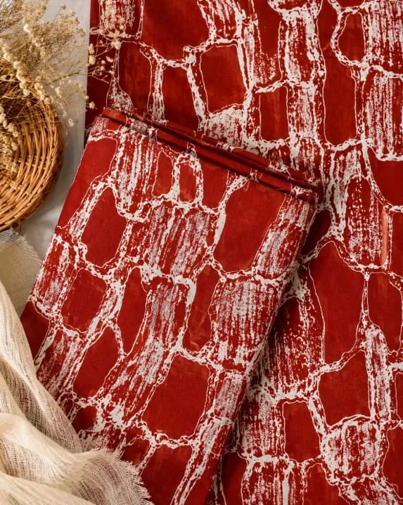2 Pcs Women's Unstitched Printed Suit Rust Brown Abstract Stone Print Fabric