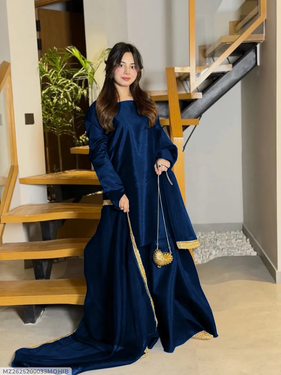 3 Pcs Women's Stitched Silk Lace Work Suit