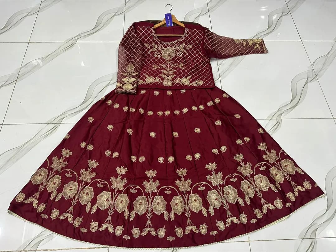 2 Pcs Women's Stitched Shamoz Silk Embroidered Maxi Suit