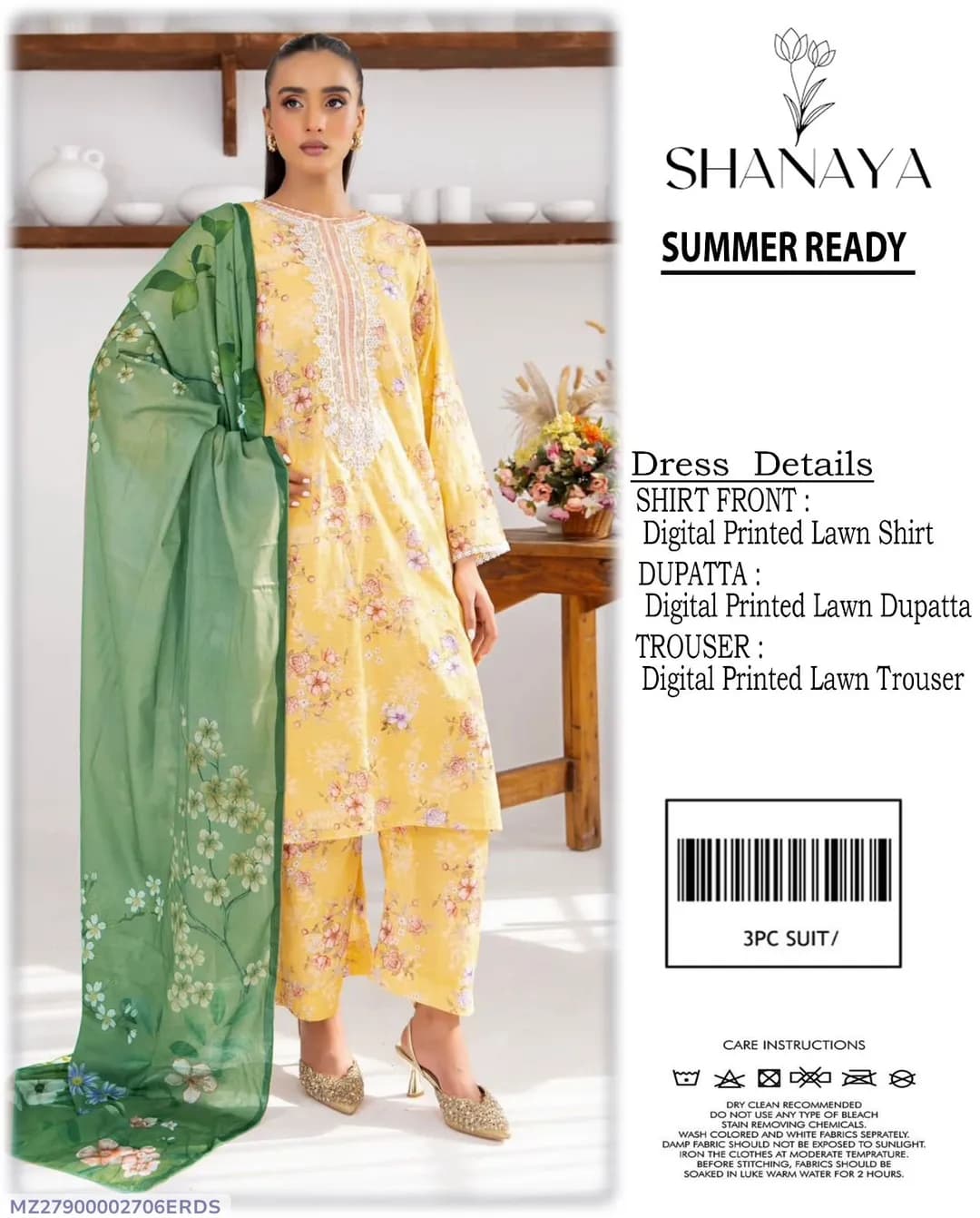 3 Pcs Women's Unstitched Digital Print Suit