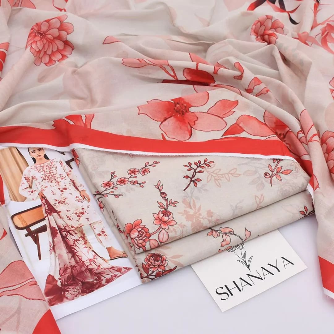 3 Pcs Women's Unstitched Digital Print Suit