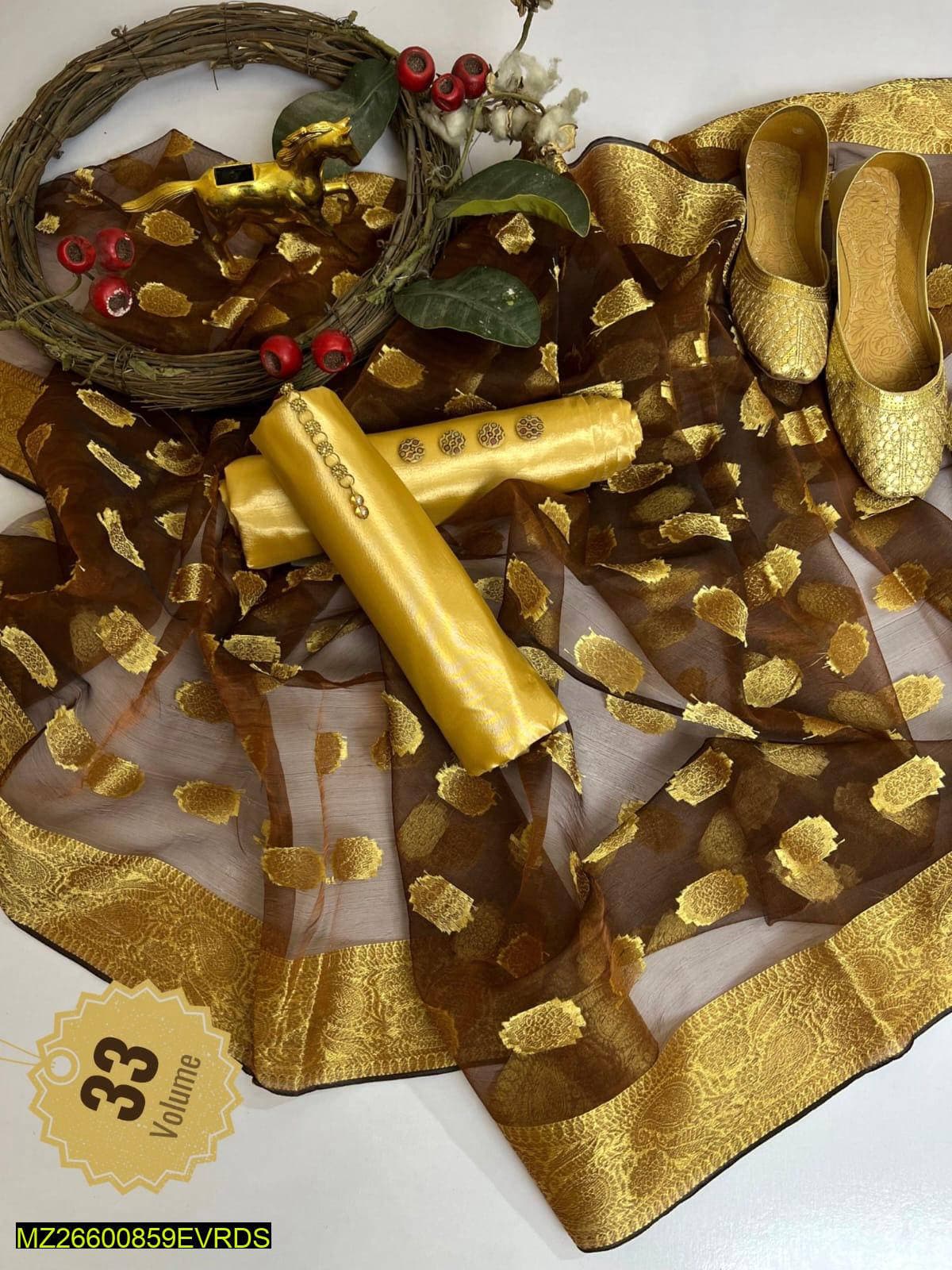 Unstitched Gold Organza Suit for Women Pakistan