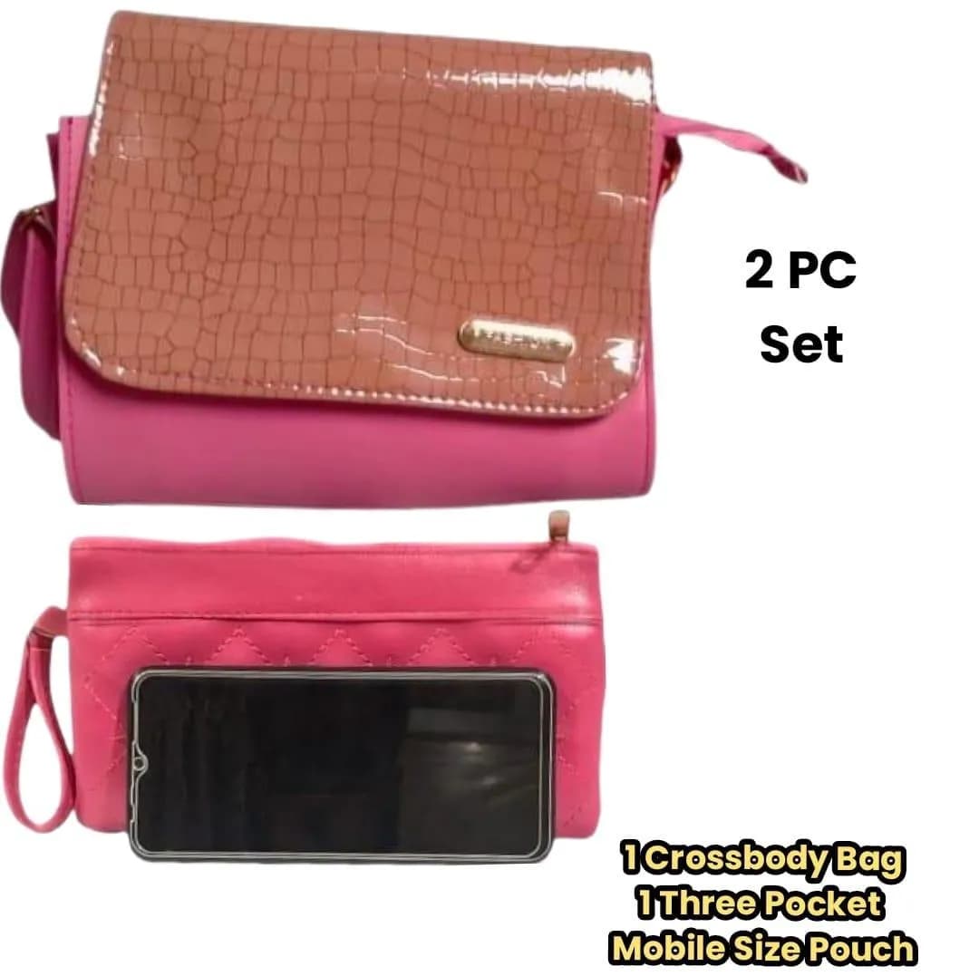 Pink Croc Crossbody Bag & Mobile Pouch Set