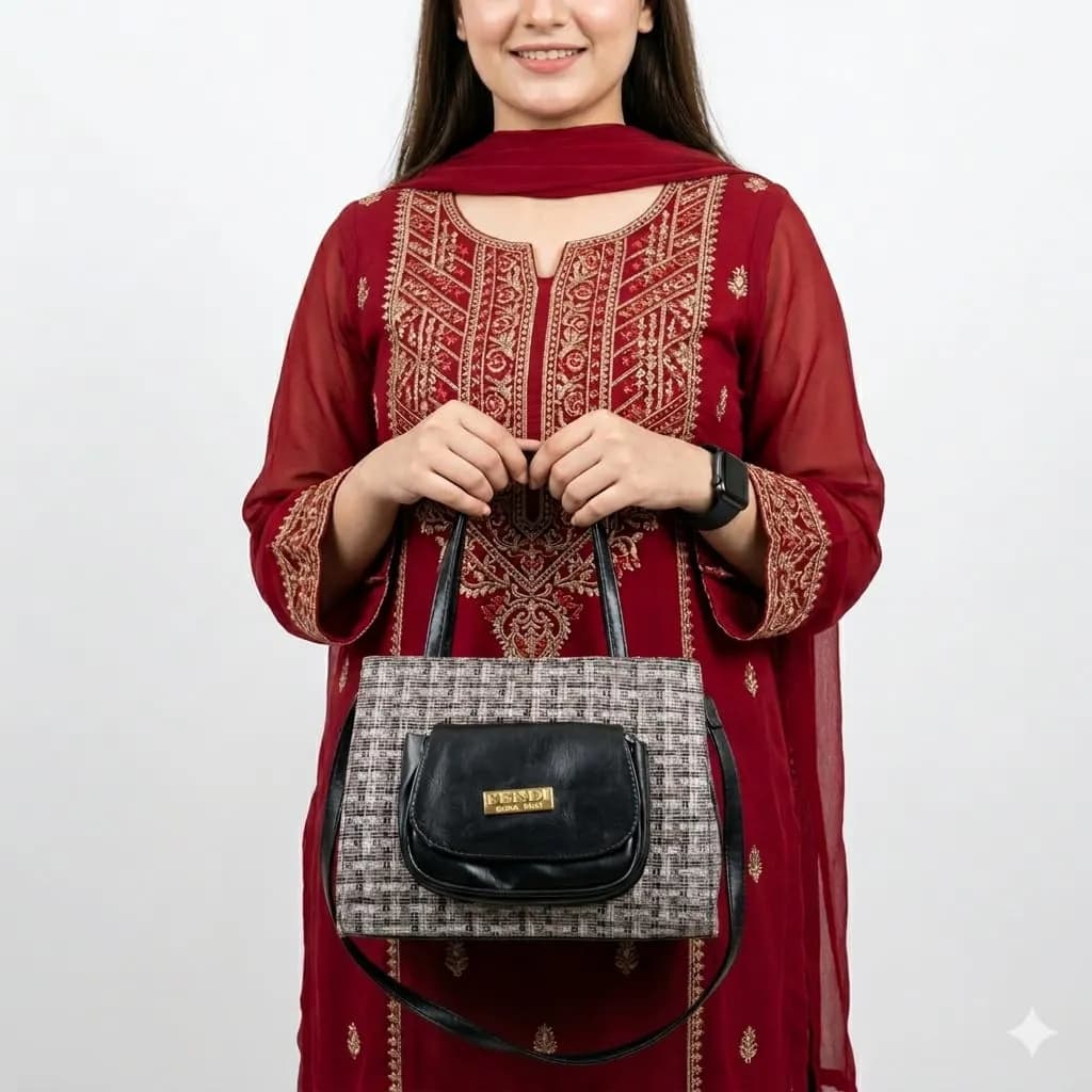 Elegant Black Jute Textured Shoulder Bag for Women 22x10x21.5cm