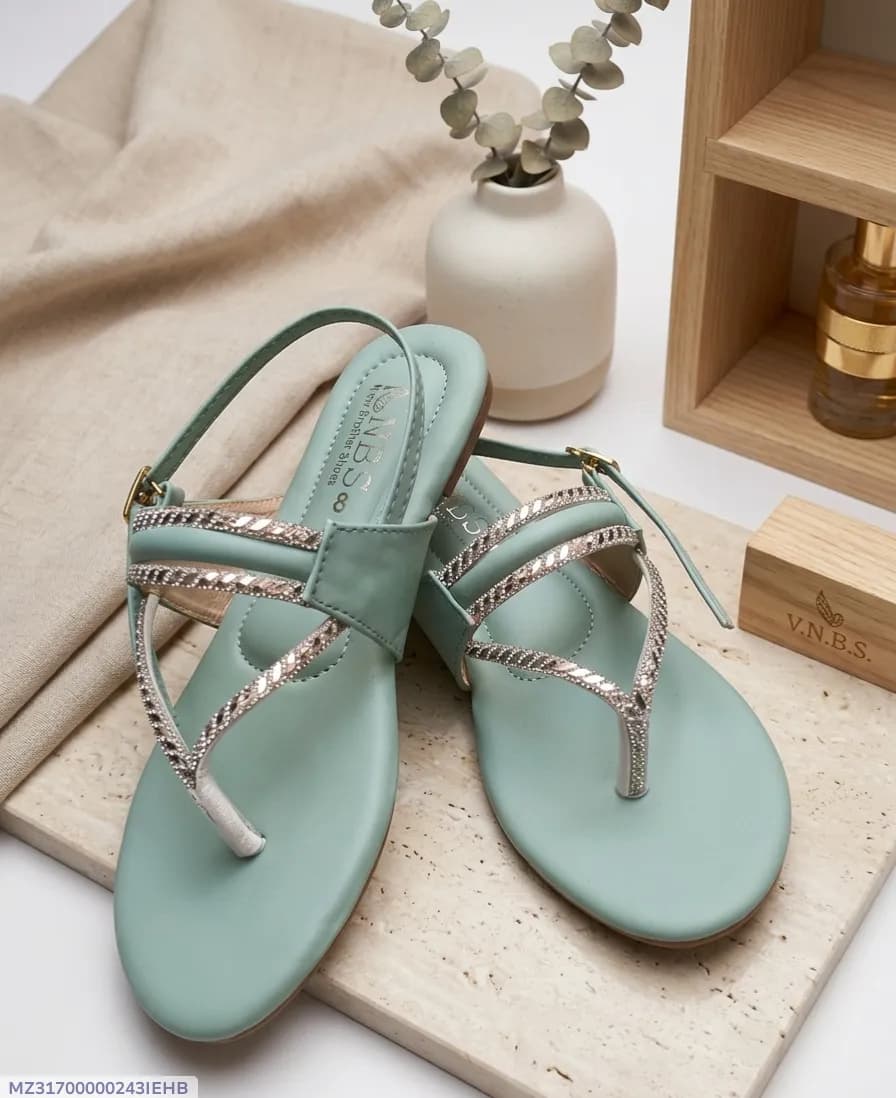 Women's Mint Green Rhinestone Thong Sandals