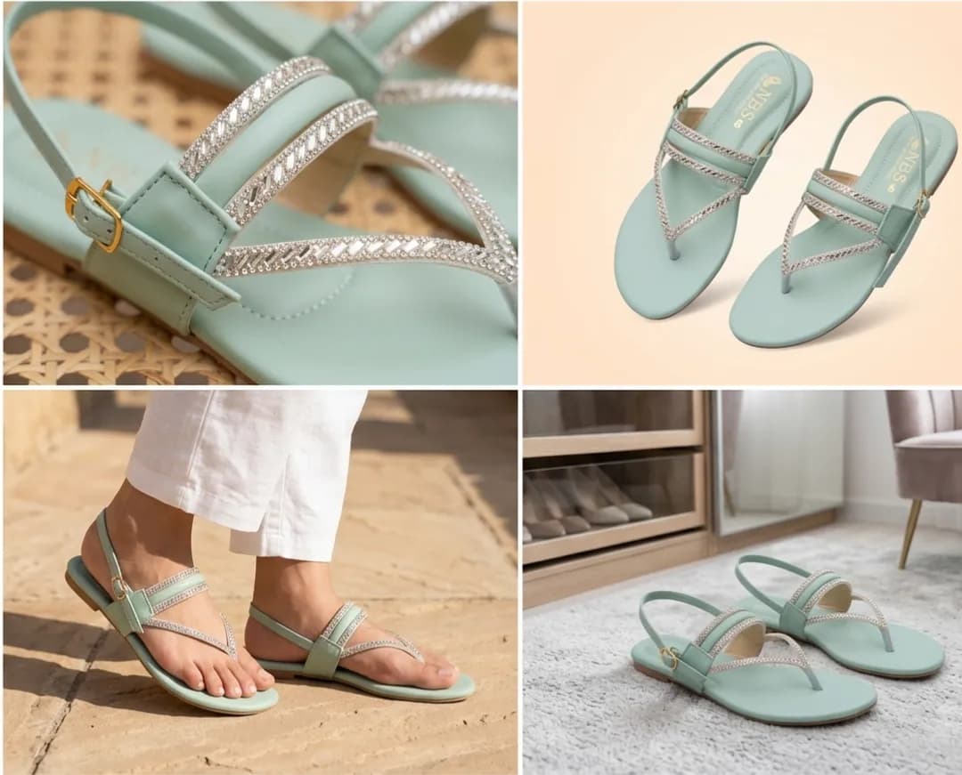 Women's Mint Green Rhinestone Thong Sandals