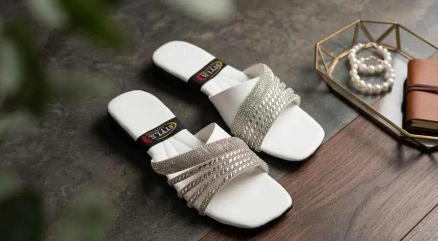 Women's White Glitter Flat Sandals Size Not Listed