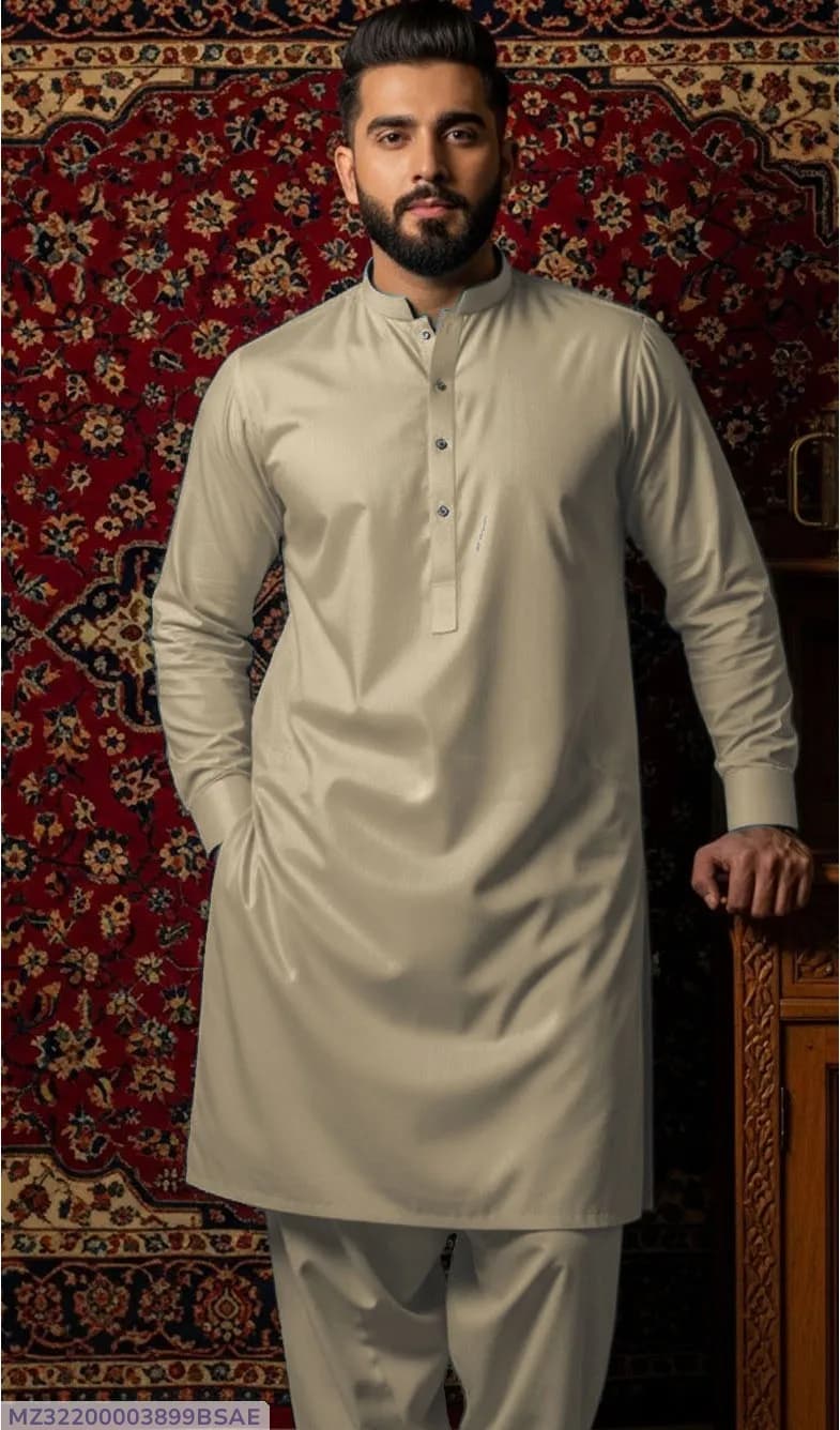 Men Cotton Plain Suit Green Summer