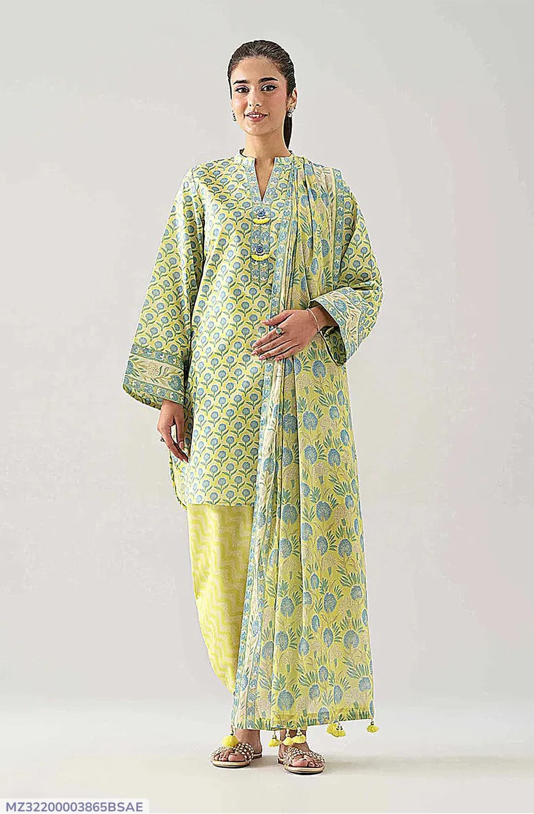 Yellow Printed 3-Piece Lawn Suit Set
