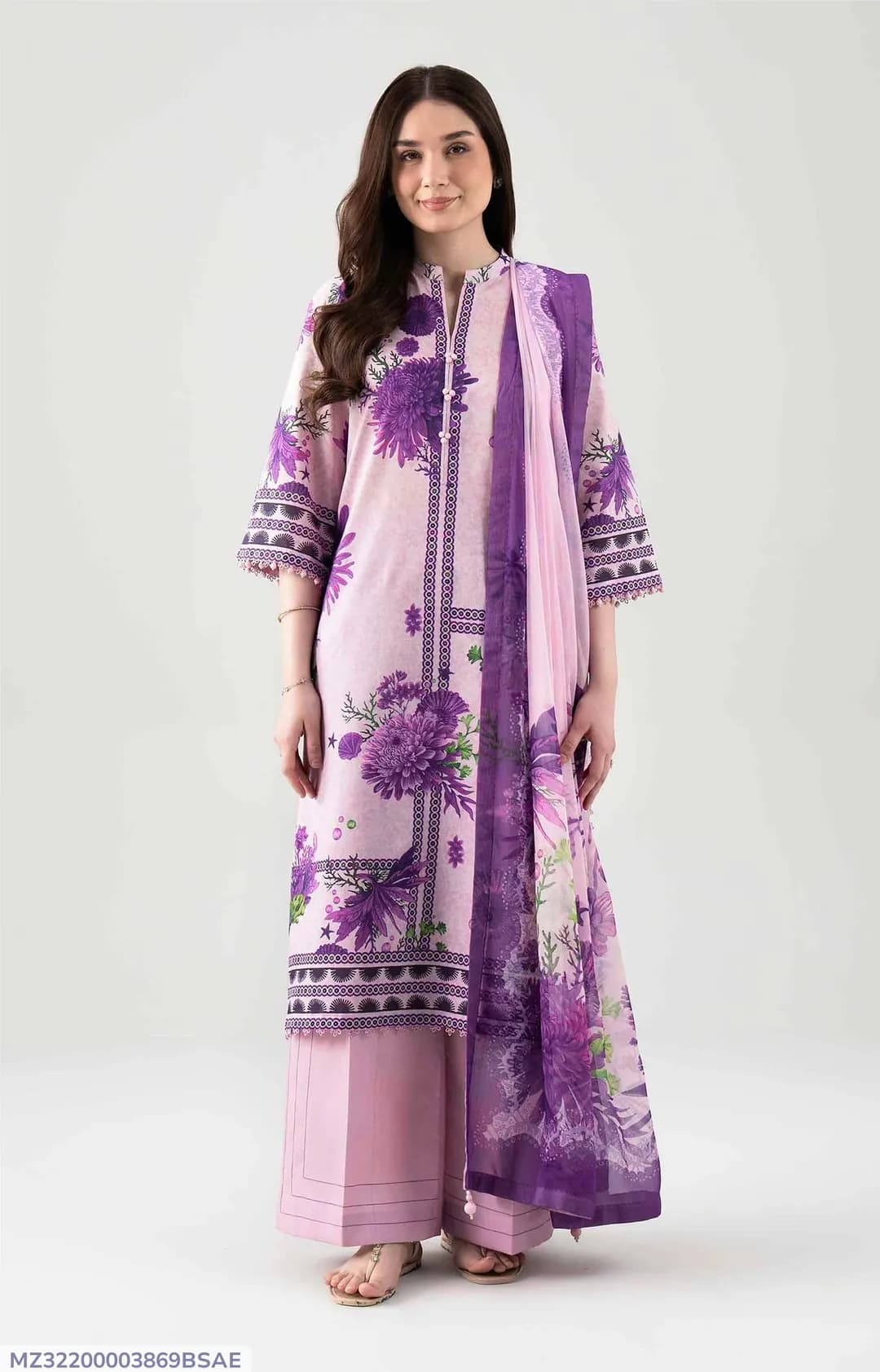 Purple Printed 3-Piece Lawn Suit for Women