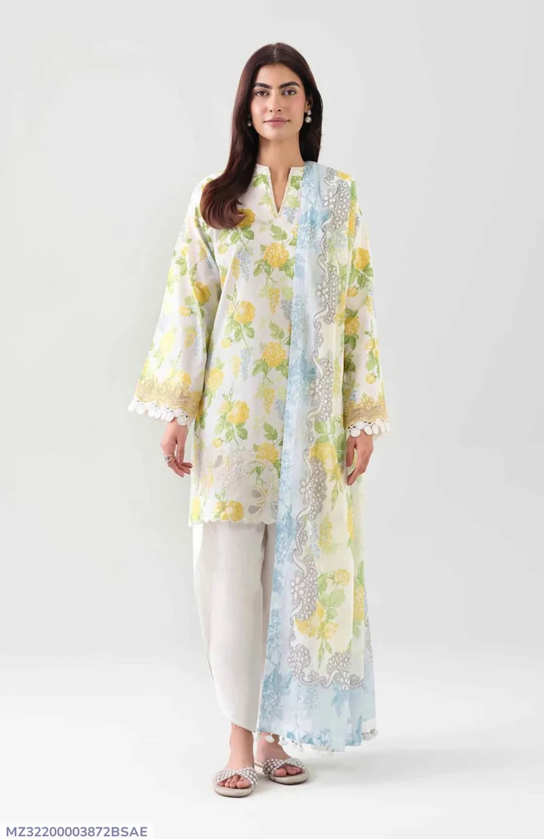 Off White Printed 3 Pcs Lawn Suit Set