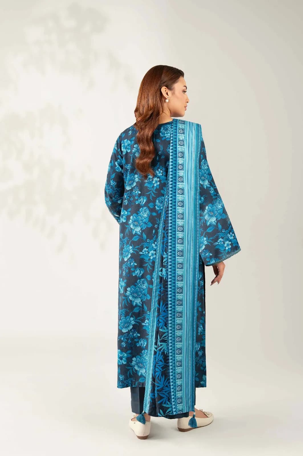 Blue Printed Dobby Lawn 3Pcs Shirt Dupatta Set