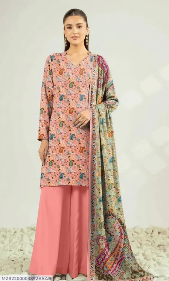Peach Printed Dobby Lawn 3Pcs Set