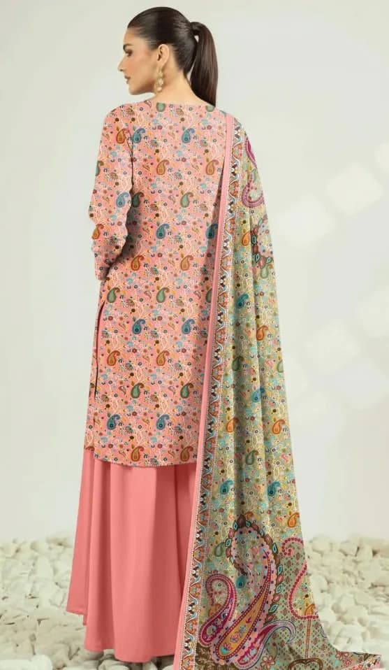 Peach Printed Dobby Lawn 3Pcs Set
