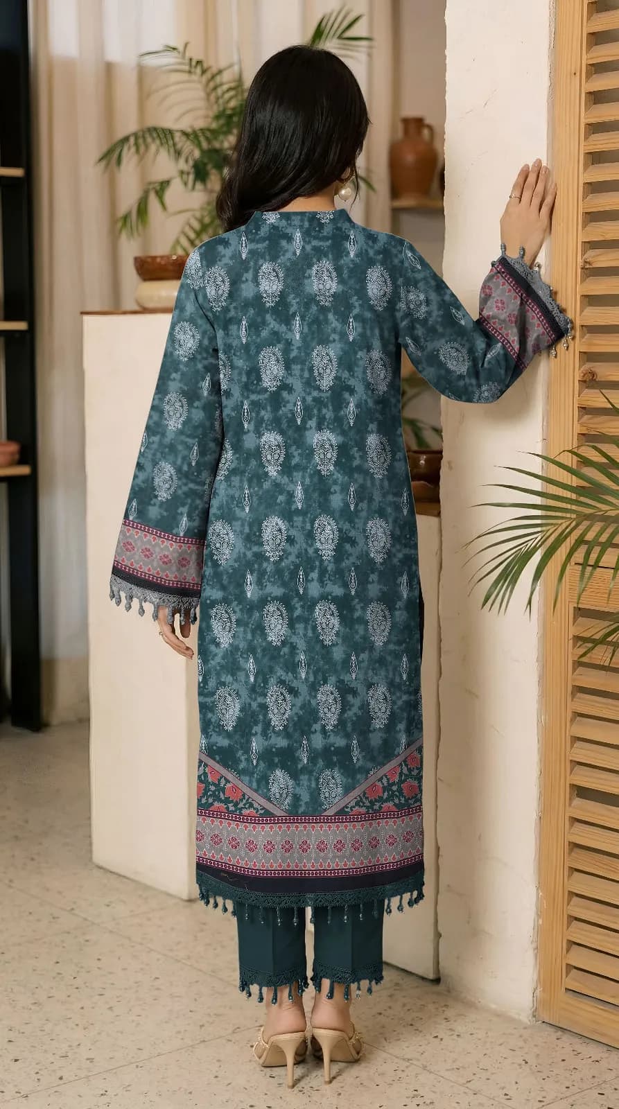Women's Embroidered Lawn Suit Green Bakra Eid Party Wear