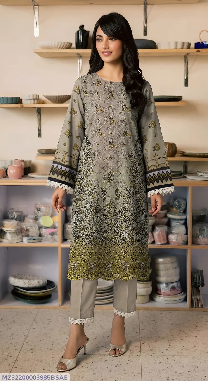 Women's Embroidered Lawn Suit Yellow Bakra Eid Party Wear