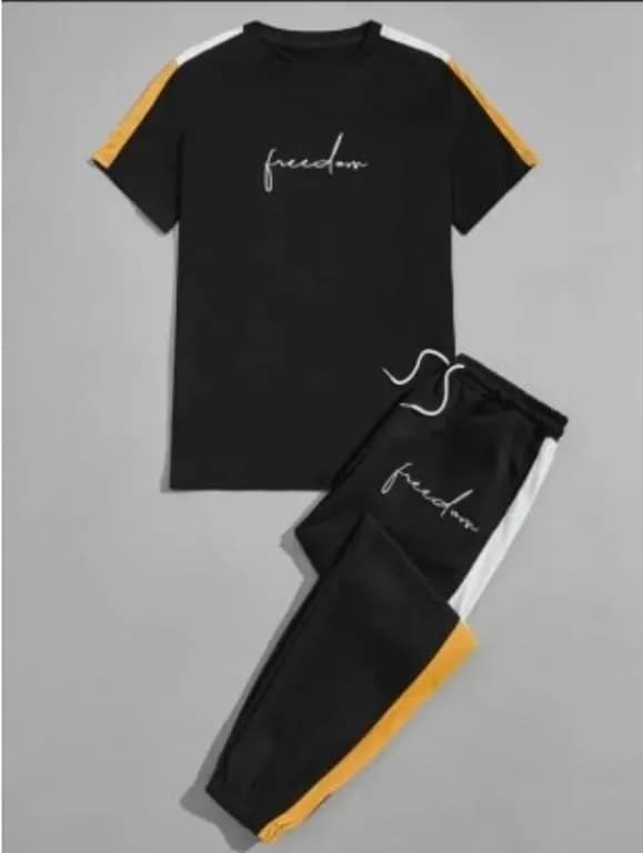 Men Black Sweatpants Track Suit with Yellow Stripes