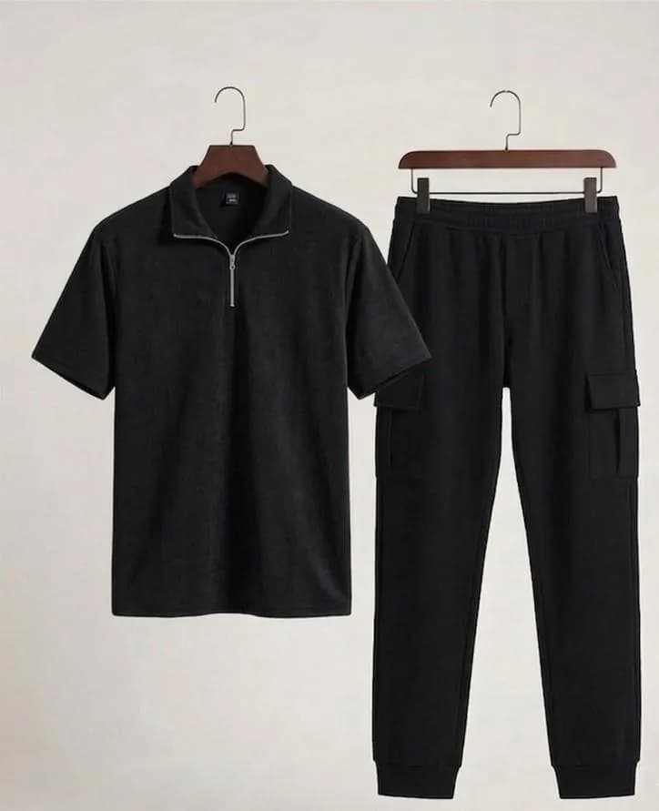 Black Men's 2-Piece Polo Track Suit Set