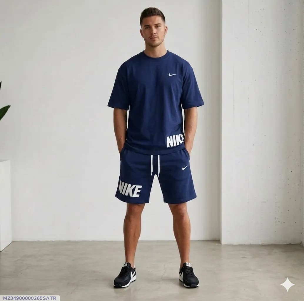 Men Dri Fit Printed Track Suit Blue 2 Pcs Slim Fit