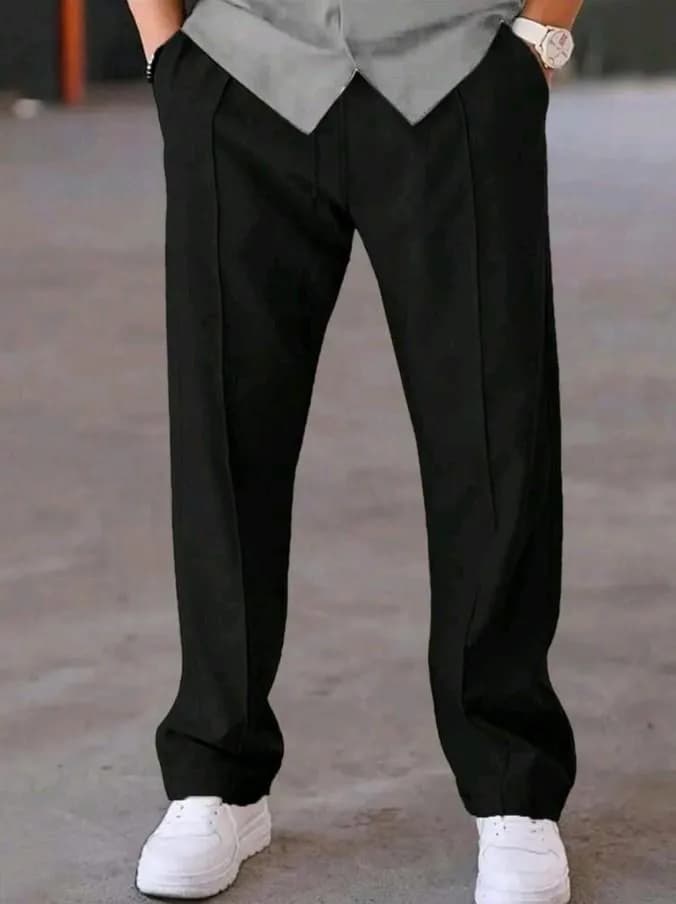 Men Black Slim Fit Trousers with White Sneakers