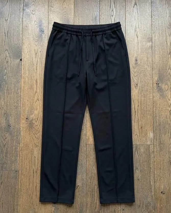 Men Black Slim Fit Trousers with White Sneakers