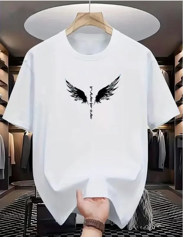 Men's White Printed Wings Dri Fit T-Shirt XL to Small