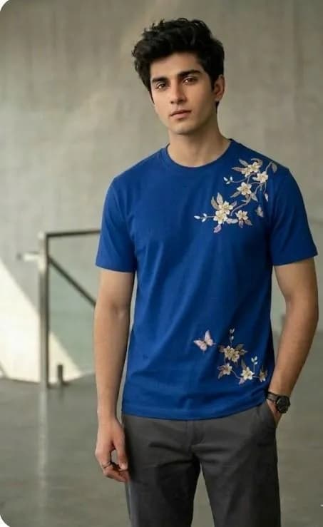 Men Dri Fit Blue Floral T-Shirt Medium to XL
