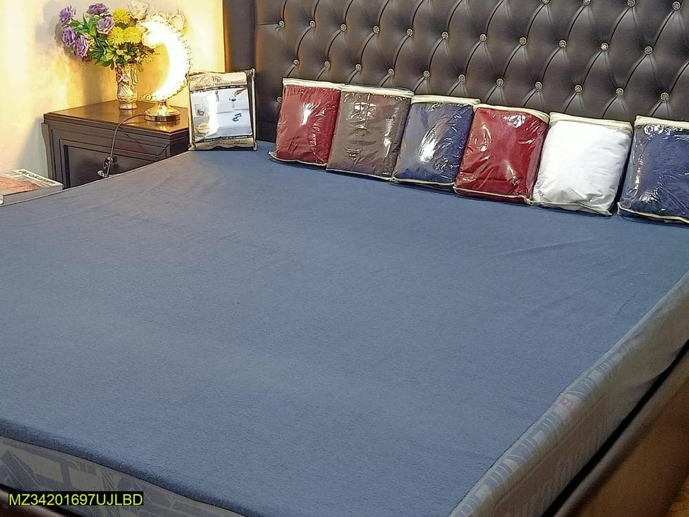 Cotton Plain Double Bed Mattress Cover Blue Pakistan