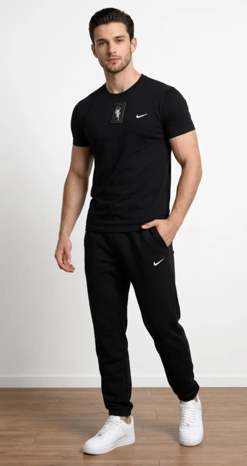 Men Black Embroidered Track Suit 2Pcs XL to 2X