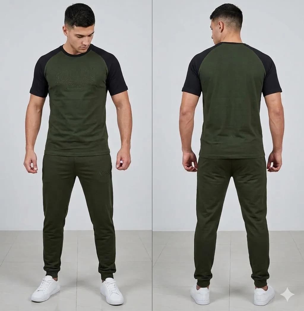 Men Green Blended Jersey Track Suit 2Pcs