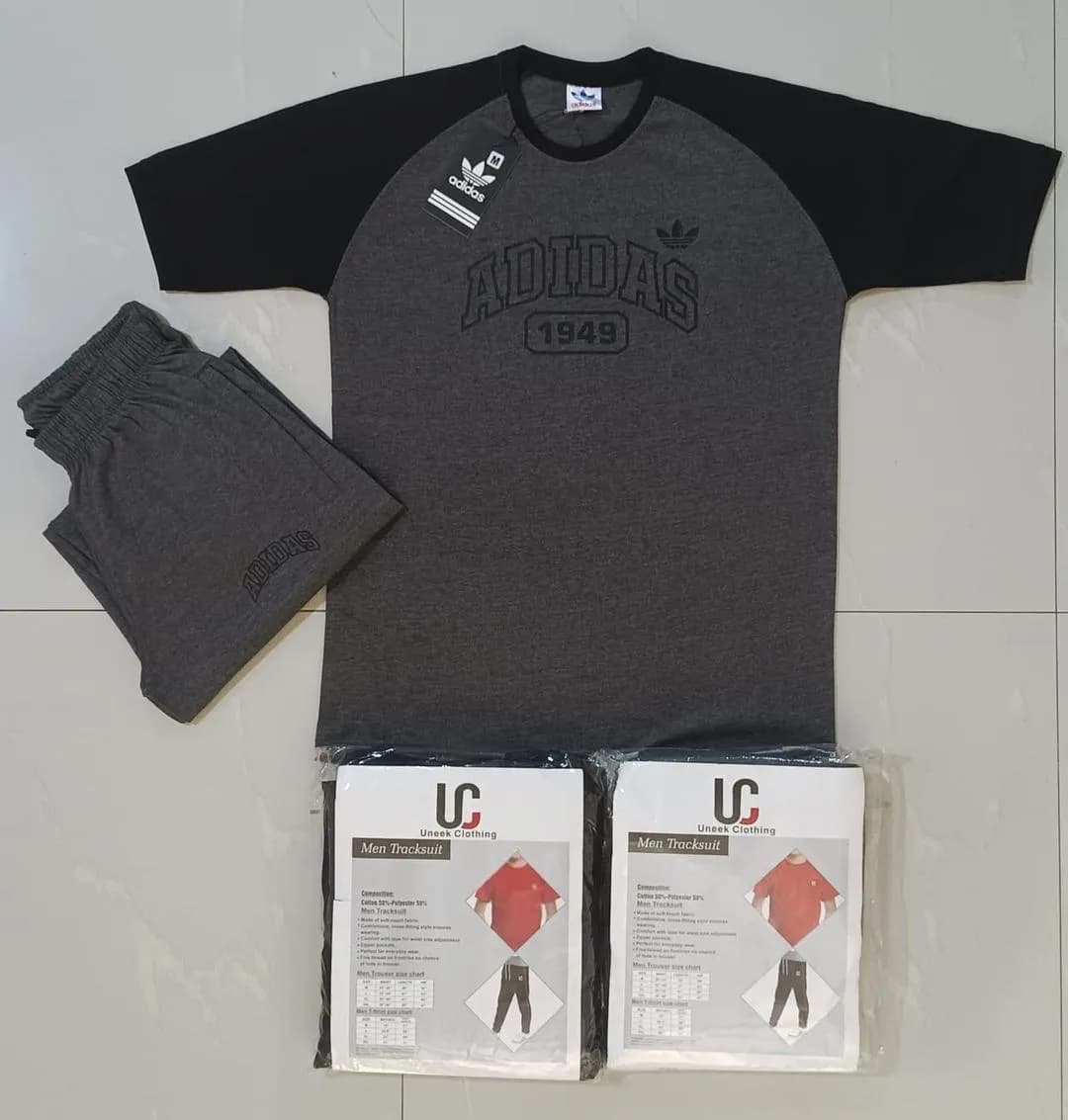 Men Gray Cotton Track Suit with Logo Print