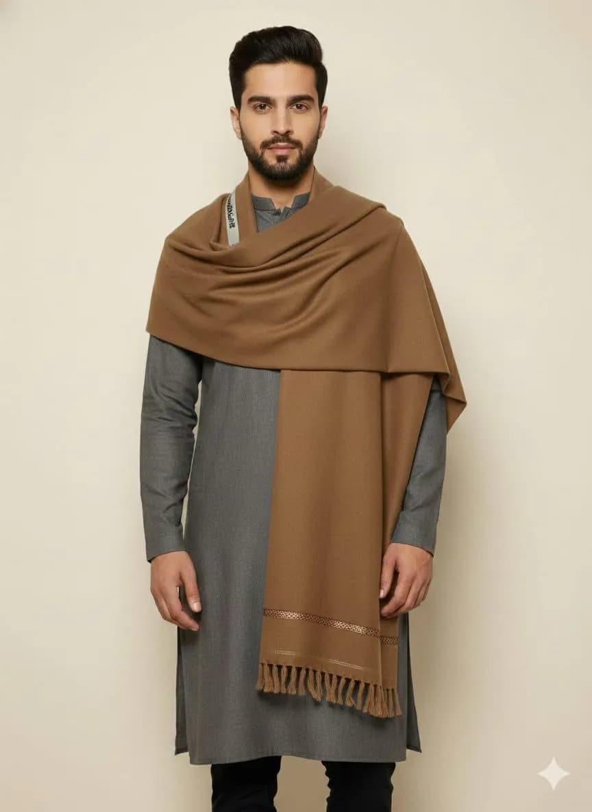 Men Wool Plain Shawl Mustard 3 Gazz Winter Bridal
