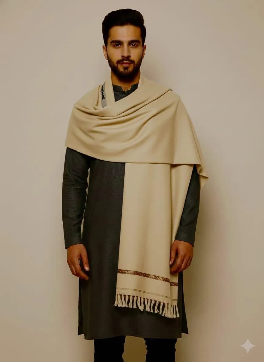 Men Wool Plain Shawl Yellow Winter Shaadi Party Wear