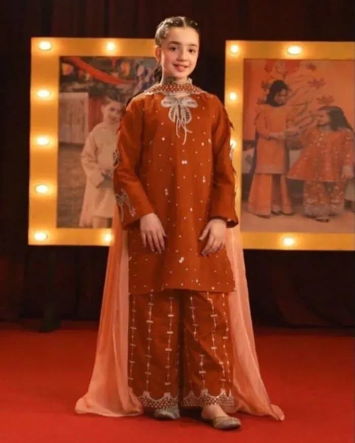 Brown Embroidered Girl's Lawn 3Pcs Set 3-10Yrs