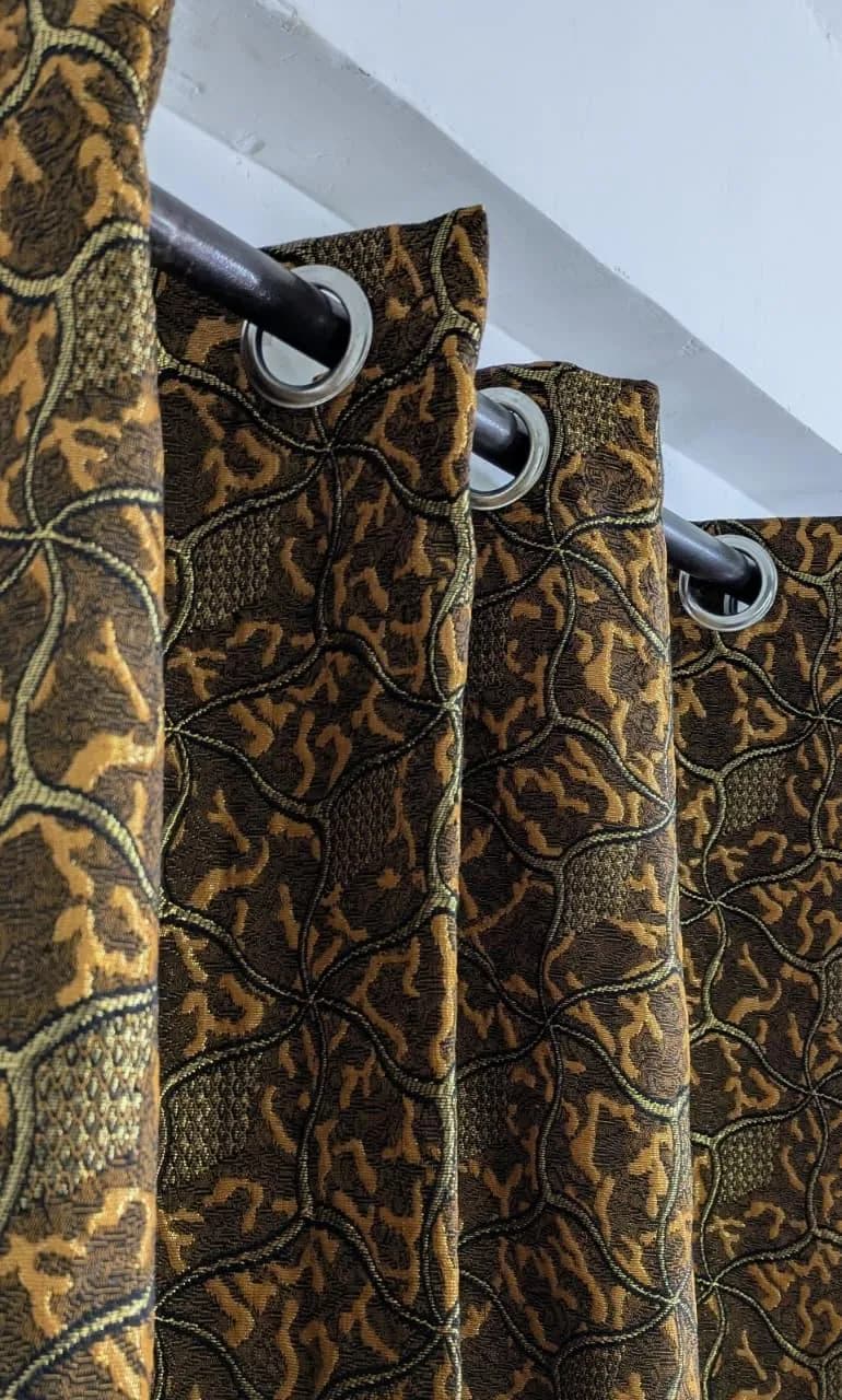 Golden Jacquard Printed Curtains 96" x 56"