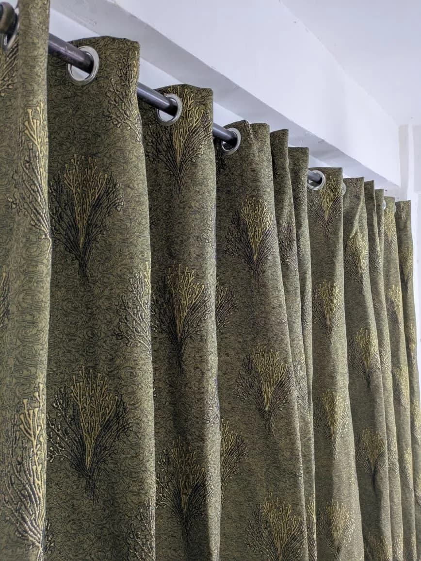 Green Velvet Jacquard Curtains for Home Decor