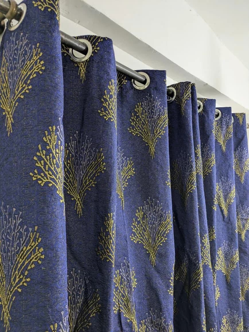 Blue Printed Jacquard Curtains for Home Decor