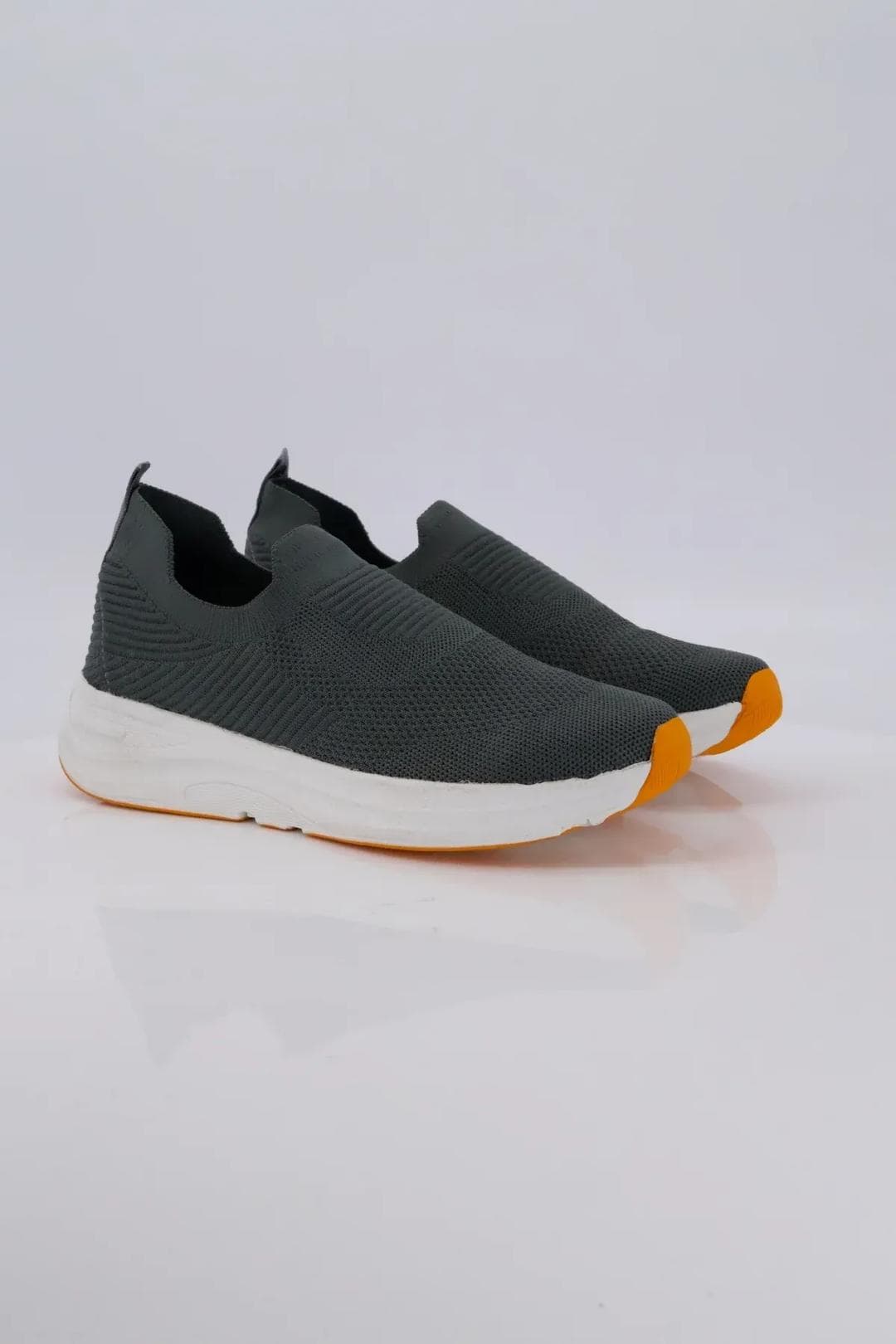 Gray Slip-On Sneakers with Orange Accents