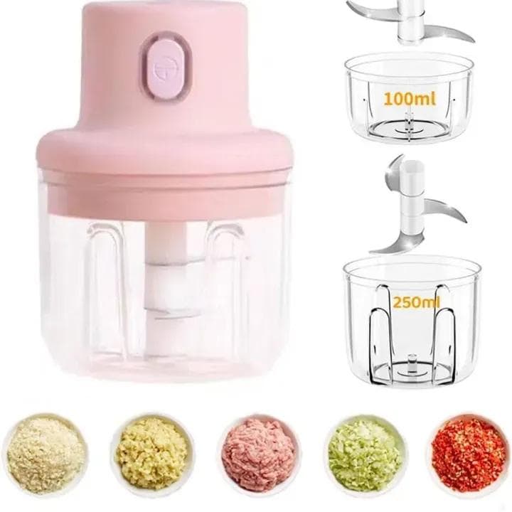 Pink Electric Food Chopper Portable Rechargeable ABS