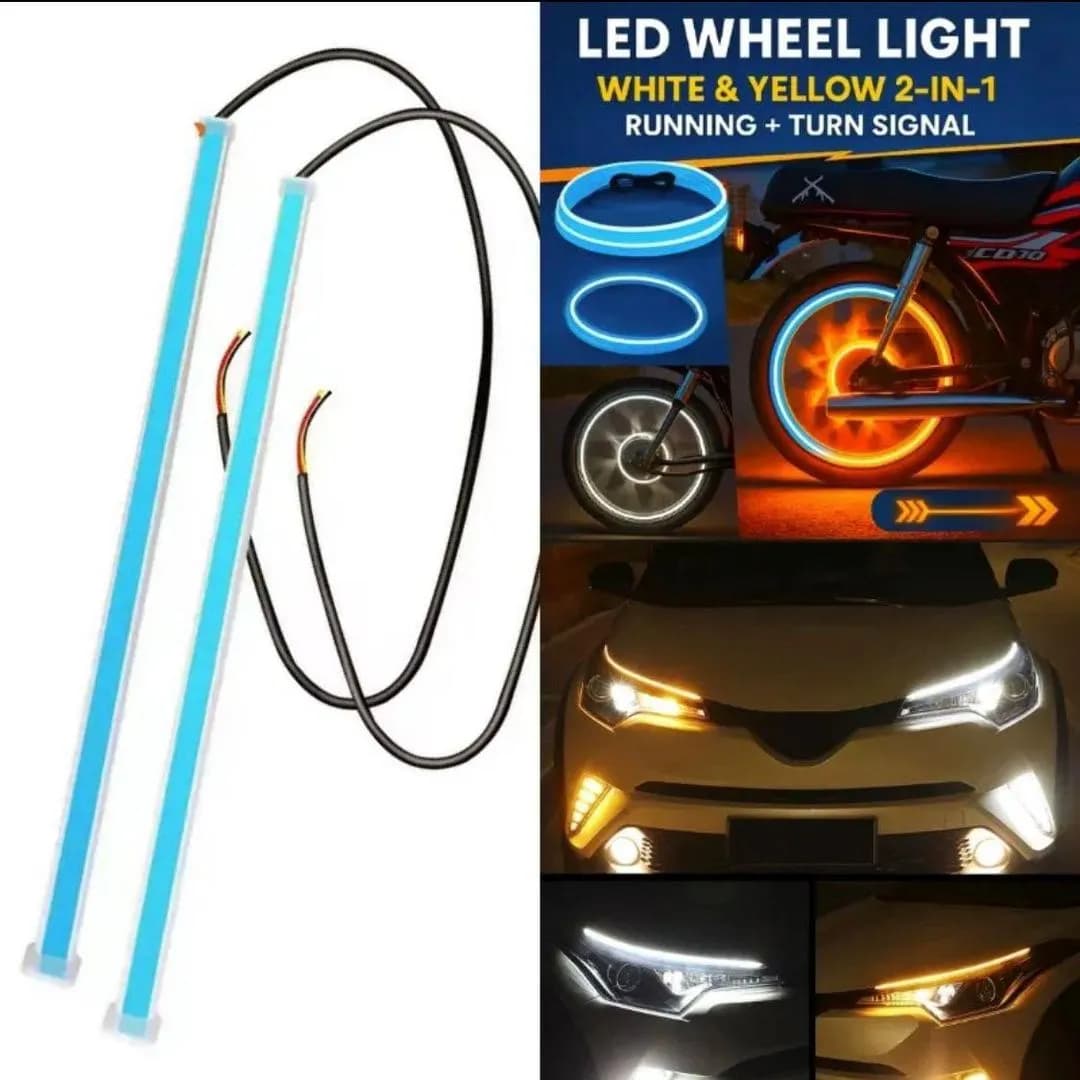 LED Wheel Light Strip 2-in-1 White Yellow for Bikes Cars