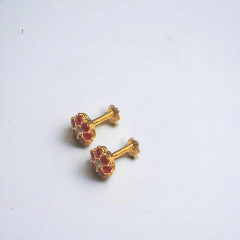Gold Plated Red Zircon Flower Stud Earrings 8mm
