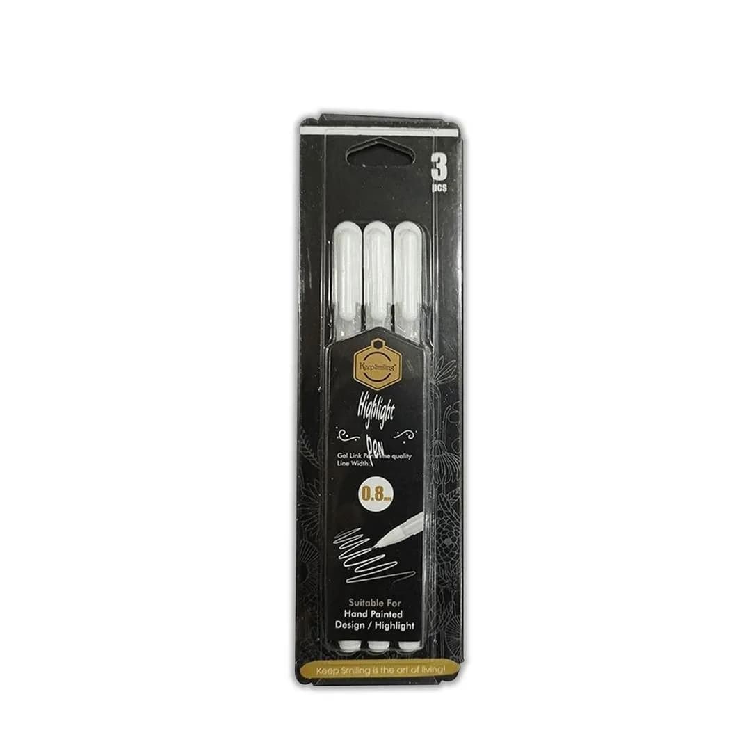 Pack of 3 White Gel Pens 0.8mm Waterproof School Art