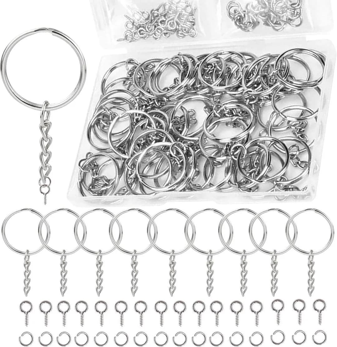 Stainless Steel Key Rings Set 50 Pcs Silver