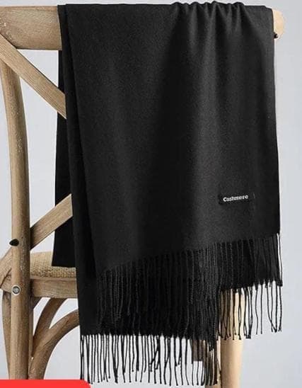 Premium Cashmere Shawl Black Winter Warm Elegant Fringe