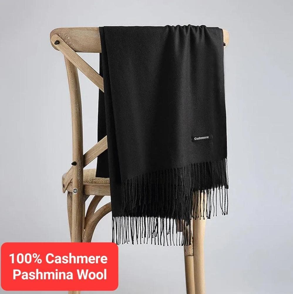 Premium Cashmere Shawl Black Winter Warm Elegant Fringe