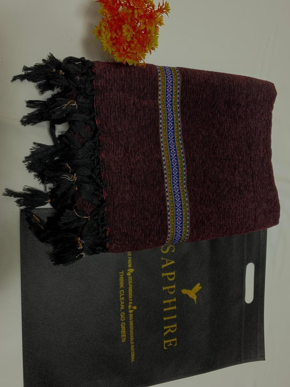 Sapphire Gents Velvet Shawl Maroon Embroidered Border